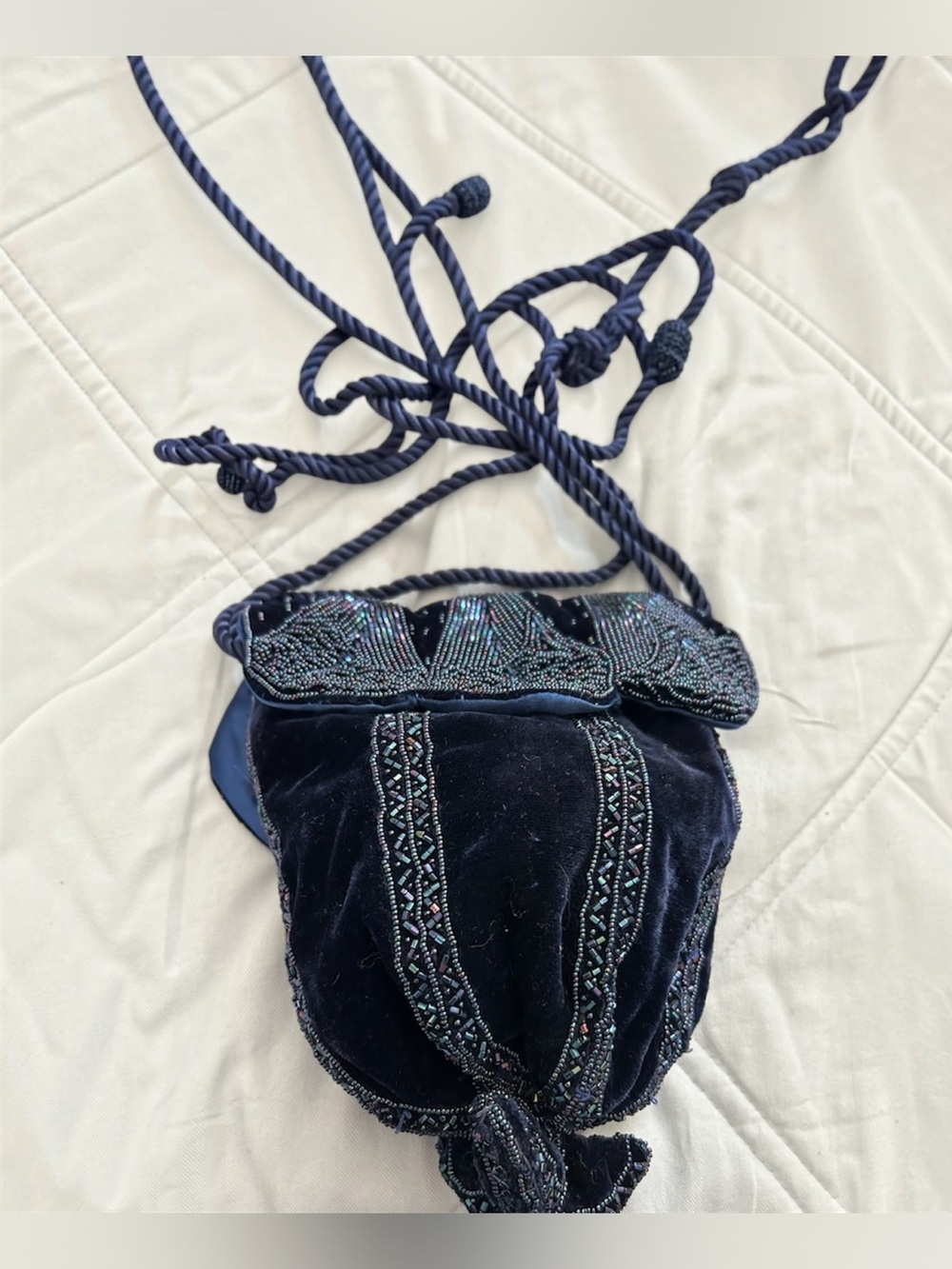 Vintage Beaded Velvet Drawstring Evening Bag